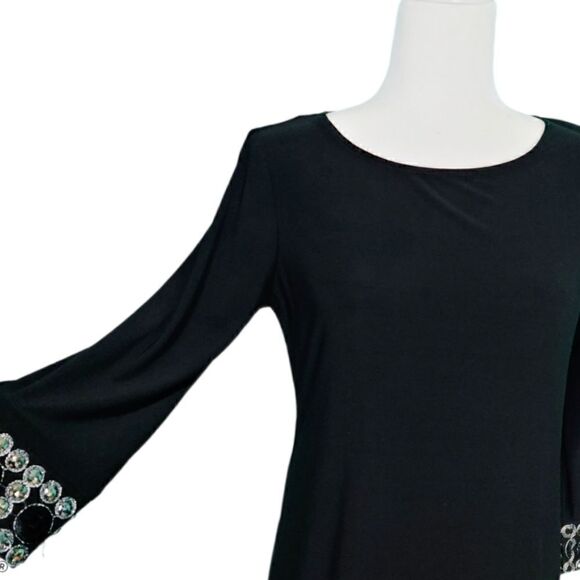 Tiana B. Jewel Embellished Black Shift Dress Crew Neck Long Sleeve Women Size 8P - Picture 5 of 12
